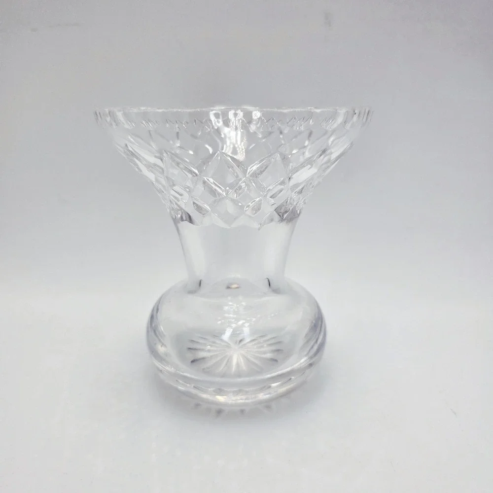 Vintage Cut Crystal Bud Vase Clear Flared Diamond Pattern Starburst Base 5in